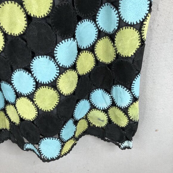 Metrostyle Maxi Skirt Womens 10 Black Blue Leather Circle Patches Mod Groovy - Picture 8 of 16